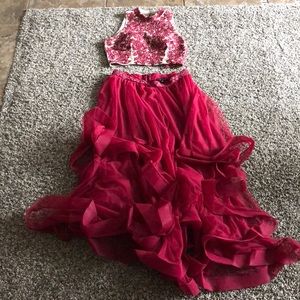 2-piece red prom dress